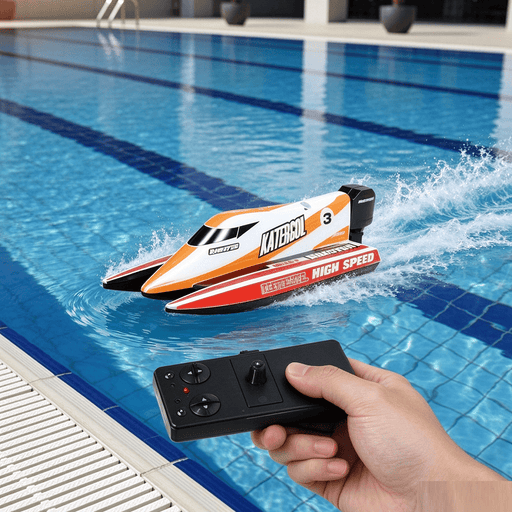dealonline.co.nz dealonlinenz RC Mini Racing Boat 14cm- Yellow Yellow RC Racing Boat Remote Control Toy 6 Min Run