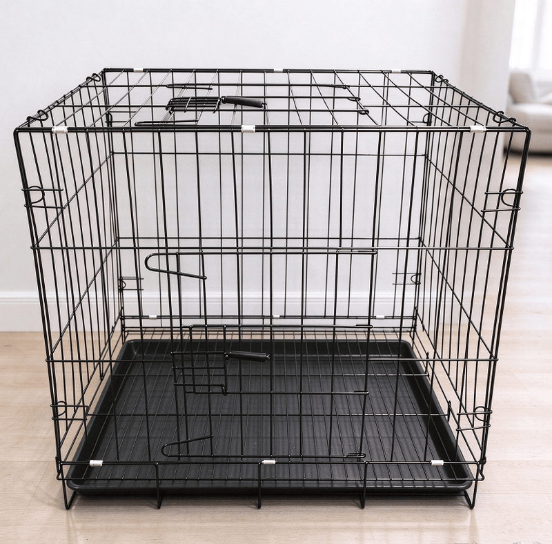 dealonline.co.nz dealonlinenz Pet Cage - 50CM Wide Collapsible Metal Pet Cage BLACK Collapsible Metal Pet Cage 50cm Wide With Front Tray
