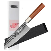 Qulajoy Nakiri Knife 7 Inch - Hammered Japanese Vegetable Knife 9cr18mov Mirror Polishing Hand Forged Blade Kitchen Knife - Olivewood Handle With Sheath - Chef by China Dropship