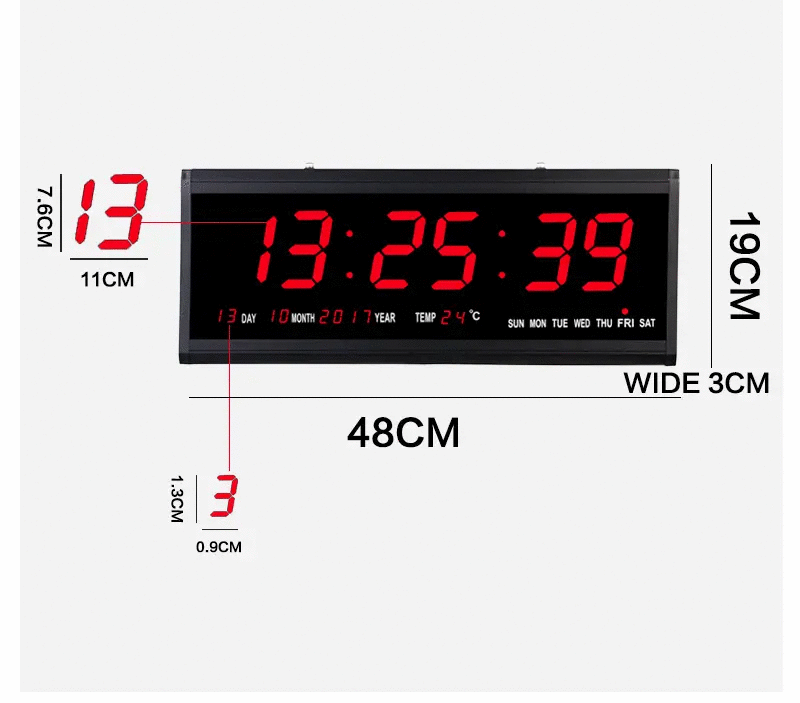 48cm Large Big Jumbo LED Wall Desk Clock Display With Calendar Temperature by salelink.co.nz