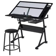 Height Adjustable Glass Drafting Table & Stool Set Art Table by Yaheetech