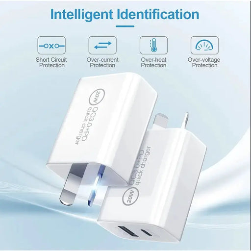 techplus 20W Fast Wall Charger – USB-C PD Charger with Type-C Cable TechPlus 20W USB C PD Fast Wall Charger With Cable
