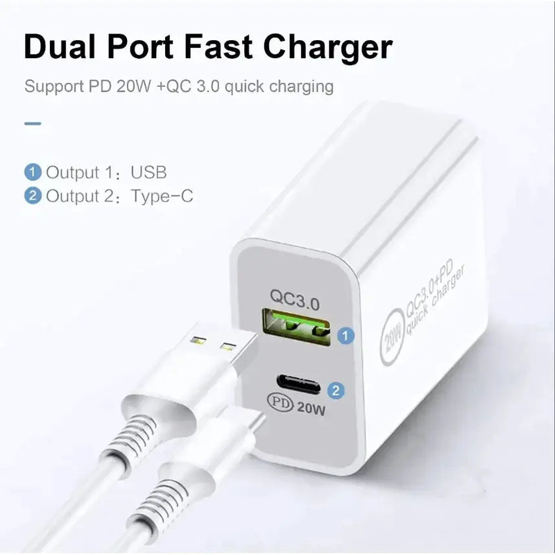 techplus 20W Fast Wall Charger – USB-C PD Charger with Type-C Cable TechPlus 20W USB C PD Fast Wall Charger With Cable