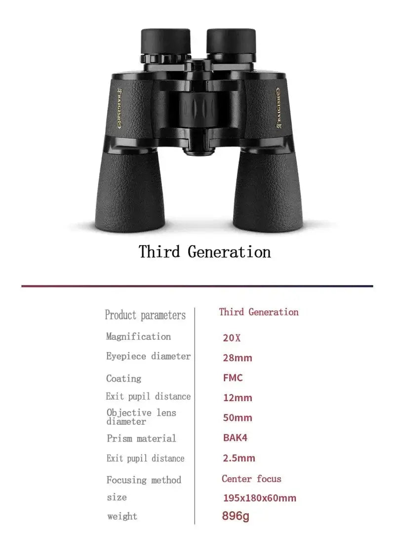 China China Big Eyepiece 28mm 20x50 Powerful Binoculars for Adults IP67 Waterproof Large View Binocular With Clear Low Light Vision for Hunting Travel Outdoor