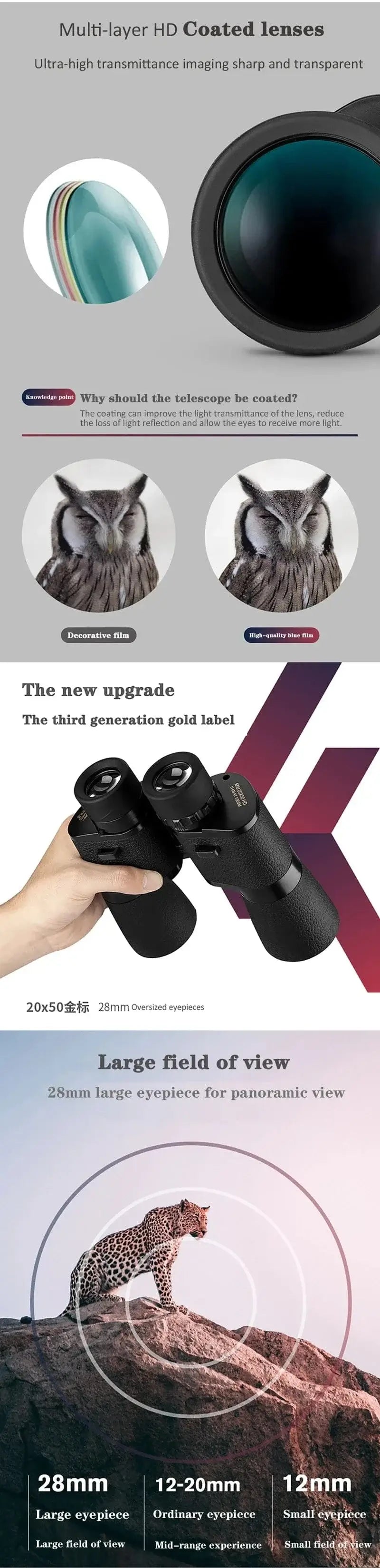 China China Big Eyepiece 28mm 20x50 Powerful Binoculars for Adults IP67 Waterproof Large View Binocular With Clear Low Light Vision for Hunting Travel Outdoor