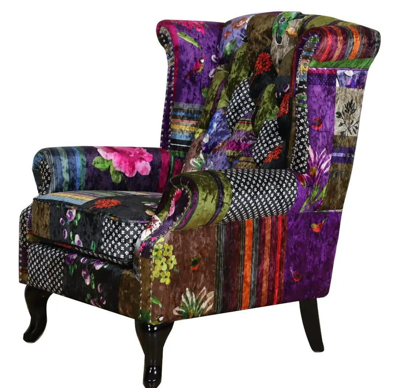 BroDeals Arm Chairs, Recliners & Sleeper Chairs Patchwork Wingback Large Chair Patchwork Wingback Large Chair