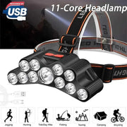 11 LED USB Rechargeable Flashlight With Builtin 18650 Battery Strong Light Camping Adventure Fishing Head Light Headlamp by China Dropship