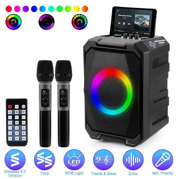 Action Outdoors Limited Portable Wireless Party Speaker with LED Light and Mics Portable Wireless Party Speaker with LED Light and Mics