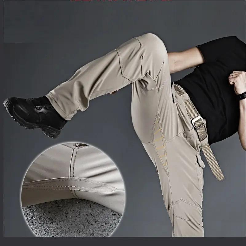 Men's Tactical Pants Water Resistant Flex Ripstop Cargo Pants - Black by dealonline.co.nz