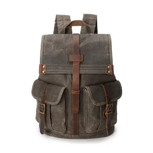 Men's Waxed Canvas Backpack — Vintage Leather Trim Waterproof | Travel & Hiking by Mead's Supply & Equipment Outfitters limited