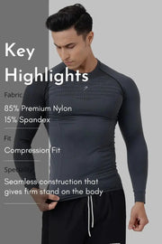 Power Seamless Fullsleeves T-shirt Charcoal by Fuaark Nz