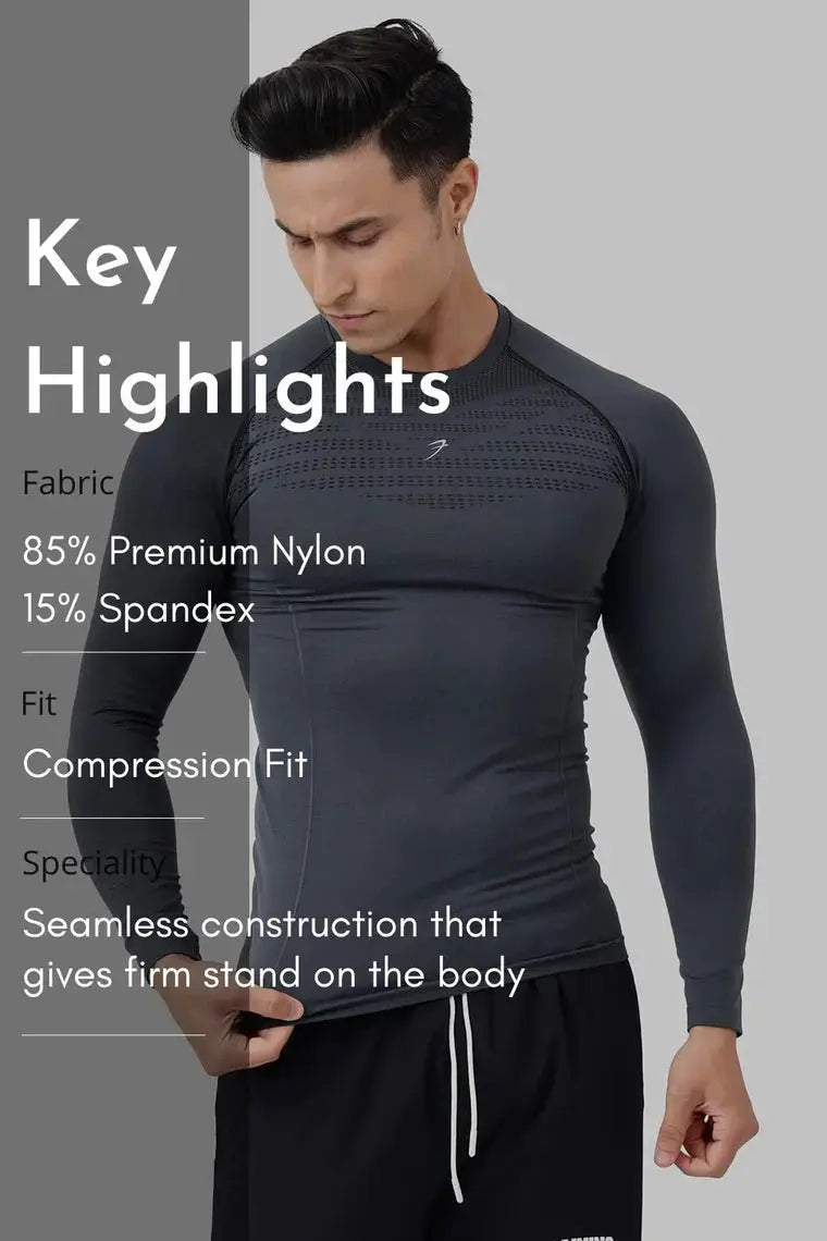 Power Seamless Fullsleeves T-shirt Charcoal by Fuaark Nz