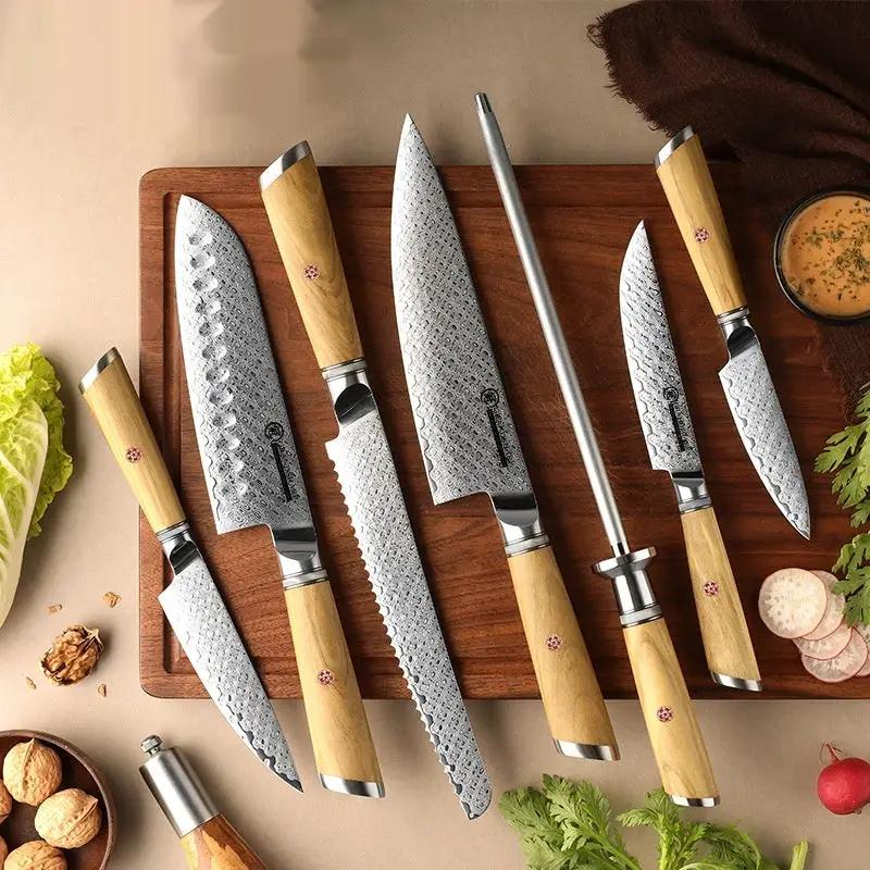 Damascus Steel Olive Wood Chefs Knife 132A Chef Knife by China Dropship
