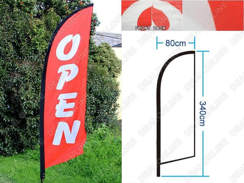 dealonline.co.nz dealonlinenz 4m "OPEN" - Commercial Feather Banner Flag Set sign with Ground Drill 4m Open Feather Banner Flag Set for Outdoor Sign