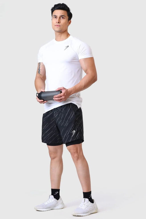 2 in 1 Printed Compression Shorts Black by Fuaark Nz