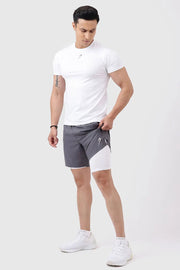 2 in 1 Compression Shorts Grey with White by Fuaark Nz