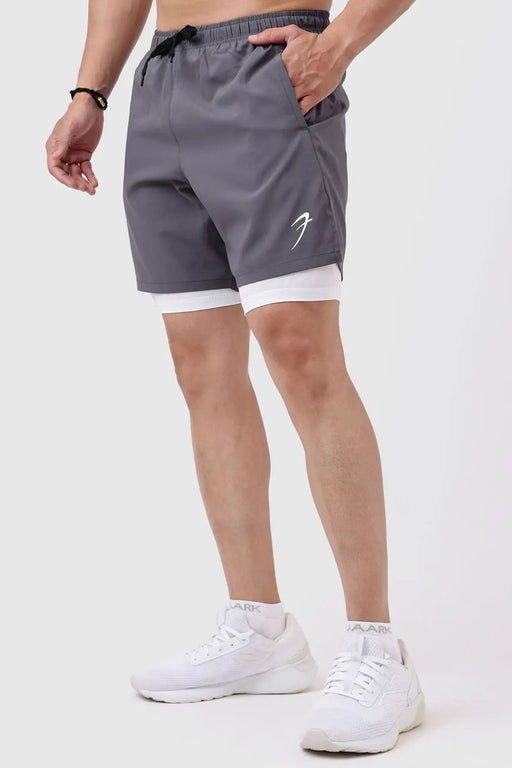 2 in 1 Compression Shorts Grey with White by Fuaark Nz