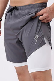 2 in 1 Compression Shorts Grey with White by Fuaark Nz