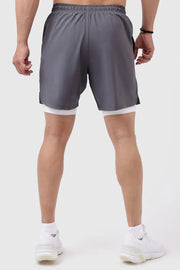 2 in 1 Compression Shorts Grey with White by Fuaark Nz