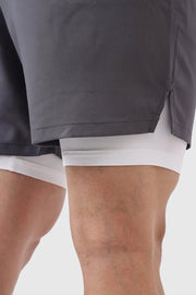 2 in 1 Compression Shorts Grey with White by Fuaark Nz
