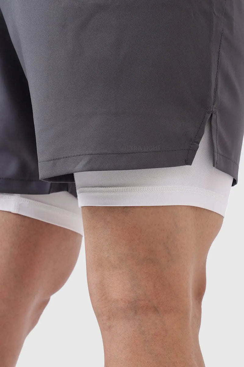 2 in 1 Compression Shorts Grey with White by Fuaark Nz
