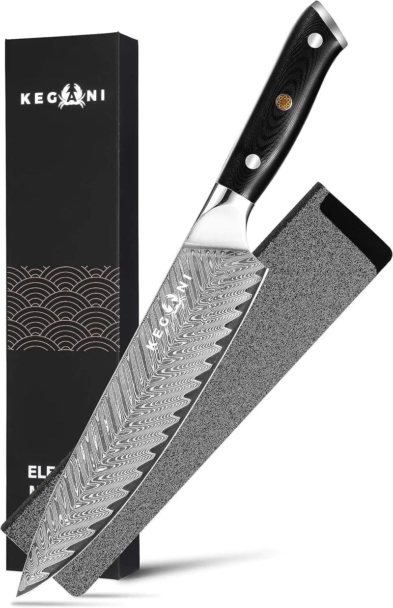 Kegani Meat Cleaver Knife 7 Inch - Damascus 73 Layers AUS-10 Steel Core Butcher Knife - G10 Handle Chinese Knife With Gift Box & Sheath - Bread Knife-Silver Knight Series by China Dropship