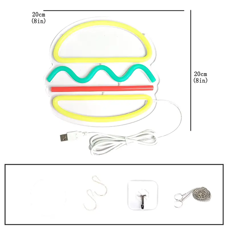 Neon Sign LED Tube Handmade Visual Bar Pub Club Wall Decor Ligh Burger by dealonline.co.nz