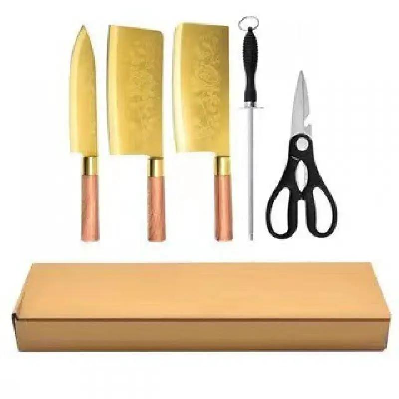 Gold Kitchen Household Alloy Bone Cutting Slice Knife Set 6 Pcs Set by China Dropship