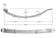 Multi Leaf Spring Kit - Short Series - 50mm wide - 1000kg with dimensions for springs and hangers.