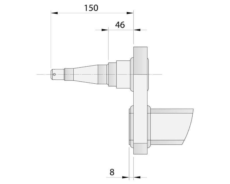 Drop Beam Axle technical drawing with dimensions of 150mm length and 46mm width.