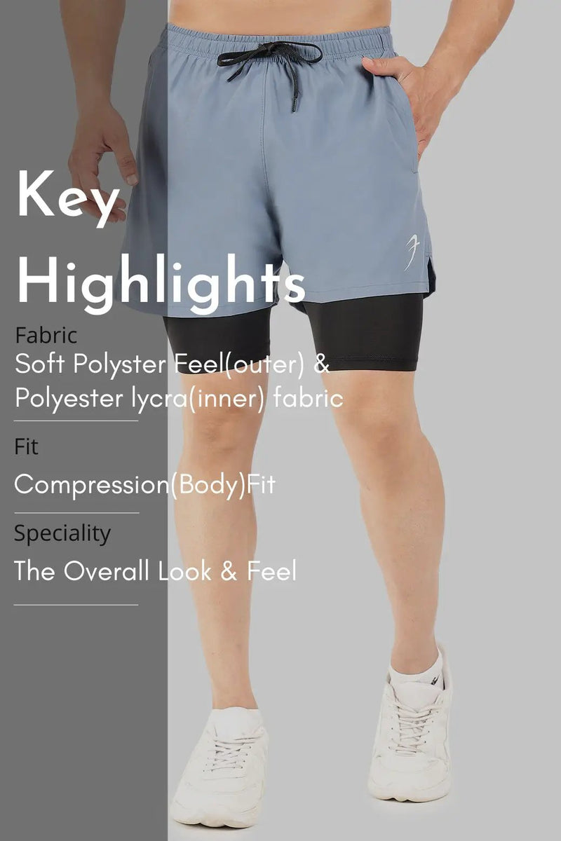 2 in 1 5" Compression Shorts Light Grey by Fuaark Nz