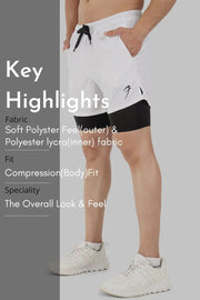 2 in 1 5" Compression Shorts White by Fuaark Nz