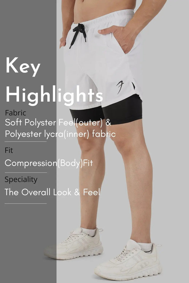 2 in 1 5" Compression Shorts White by Fuaark Nz
