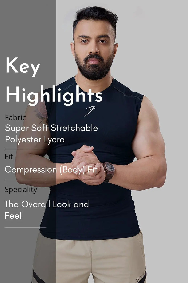Compression Sleeveless Tank Navy by Fuaark Nz