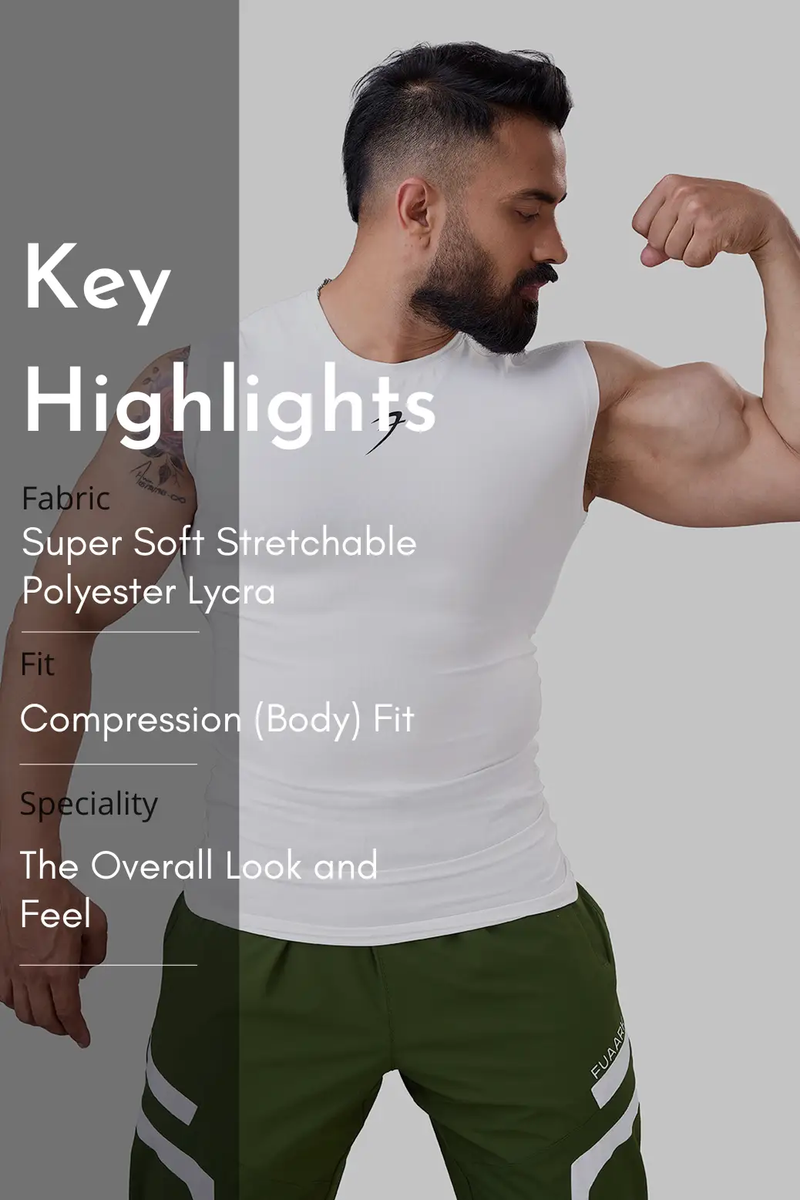 Compression Sleeveless Tank White by Fuaark Nz