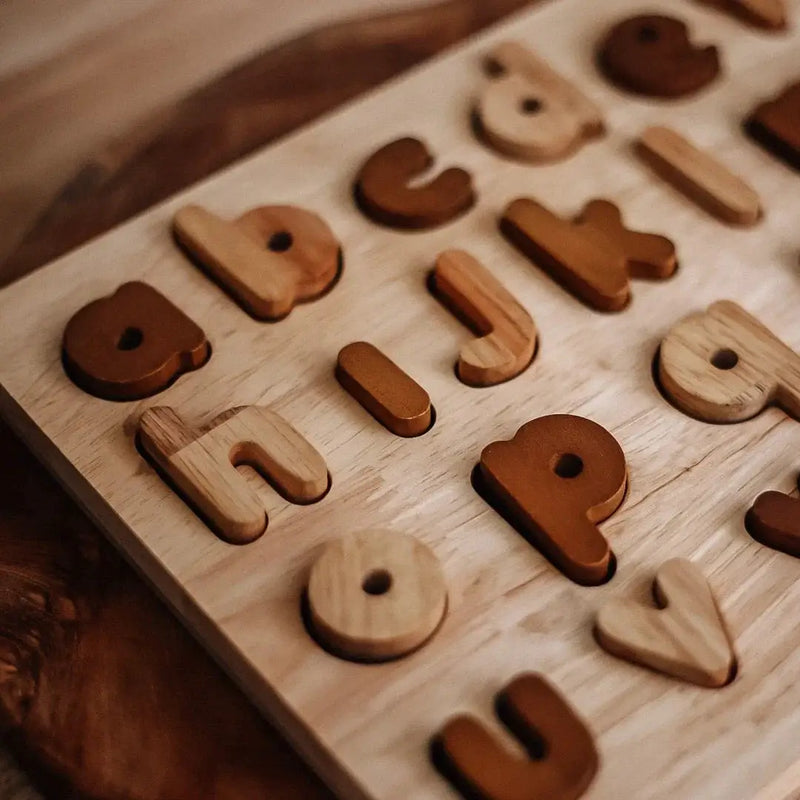 Natural Wooden Lowercase Alphabet Puzzle – QToys by Curious Moonbeam