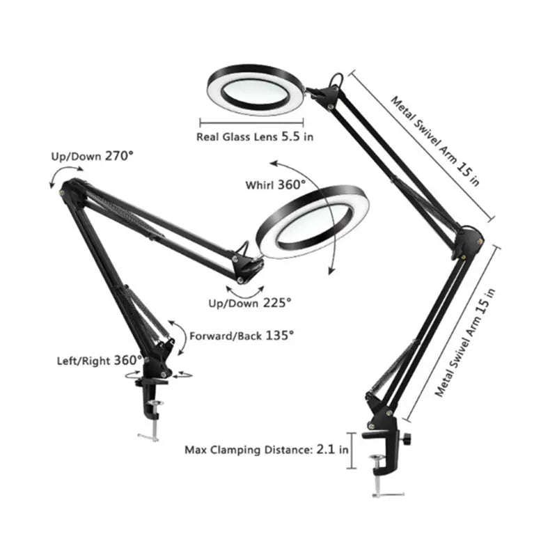 g8buynz g8buynz 5X Magnifying Lamp with Big Clamp 3 Adjustable LED Light 10 Brightness Magnifier 5X Magnifying Lamp with Big Clamp 3 Adjustable LED Light 10 Brightness Magnifier