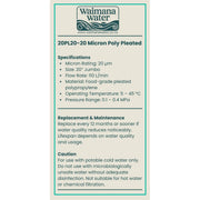 Waimana 20 Inch Jumbo Pleated Sediment Filter - 20 Micron, Cleanable & Reusable NZ by Filtration Station NZ