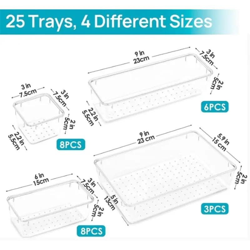 g8buynz g8buynz 25pcs Drawer storage box set transparent plastic multifunctional organizer 25pcs 25pcs Drawer storage box set transparent plastic multifunctional organizer 25pcs