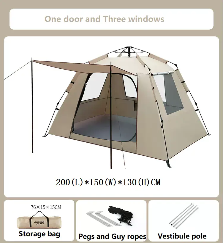 Pop-Up Camping Tent – 1 Door & 3 Windows JLP5351 by ECOTREK