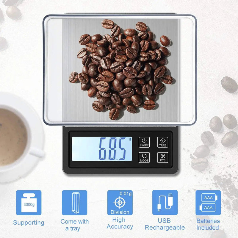Digital Pocket Scale with USB Rechargeable 3000g/0.1g by salelink.co.nz