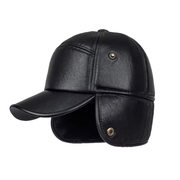 Winter PU Leather Cap with Ear Flaps Plush Lined Thermal Windproof Baseball Hat by dealonline.co.nz