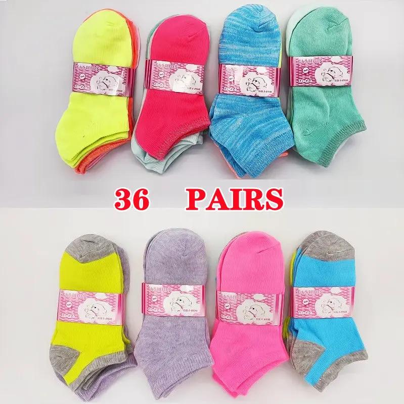 WHOLESALE - (36 Pairs) Candy Colour Kids Ankle Socks 4 - 6 by dealonline.co.nz