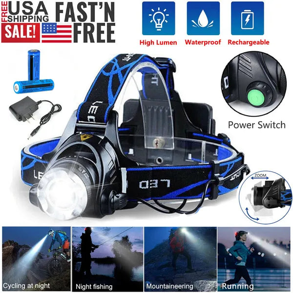 Super Bright Super Bright Rechargeable Headlamp LED Headlight Head Torch Flashlight by China Dropship