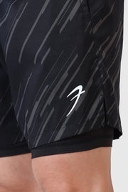 2 in 1 Printed Compression Shorts Black by Fuaark Nz