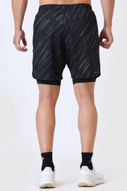 2 in 1 Printed Compression Shorts Black by Fuaark Nz