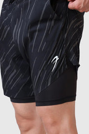 2 in 1 Printed Compression Shorts Black by Fuaark Nz
