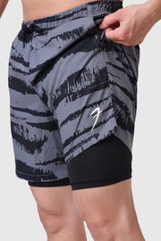 2 in 1 Printed Compression Shorts Gold Grey by Fuaark Nz