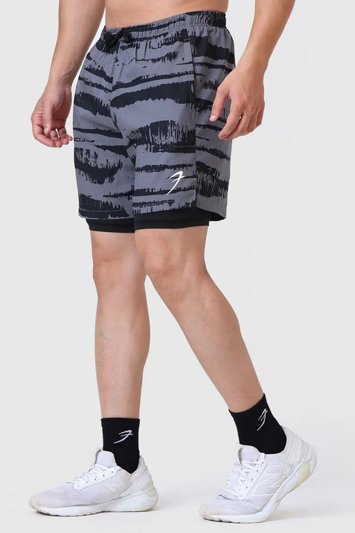 2 in 1 Printed Compression Shorts Gold Grey by Fuaark Nz