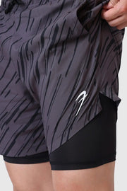 2 in 1 Printed Compression Shorts Graphite by Fuaark Nz